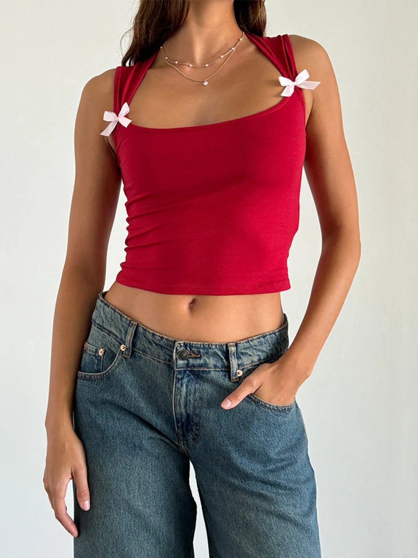 Fashionable Ruffled Neckline Crop Top