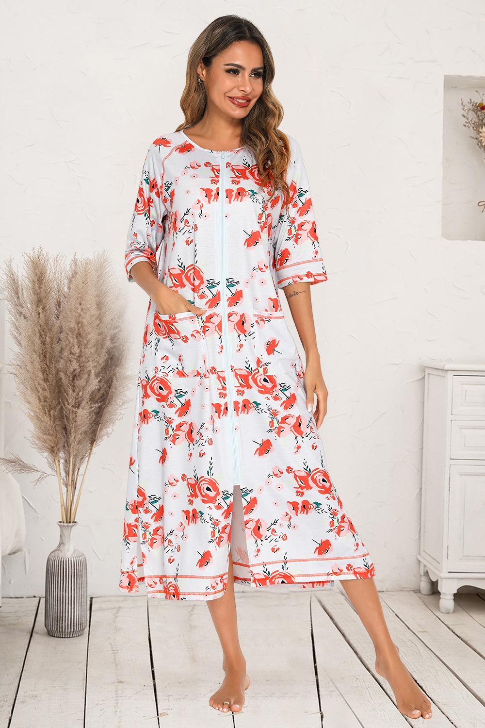 Comfortable Floral Nightie with Side Pockets - EasyApparels