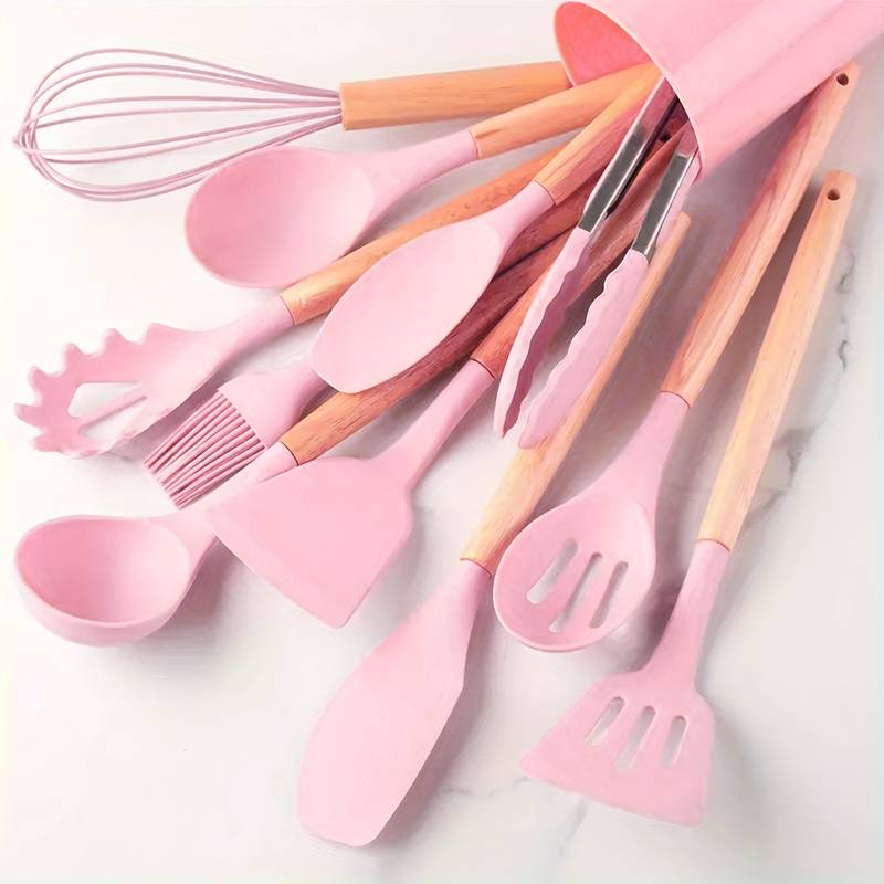 Minimalist Silicone and Wood Utensil Set