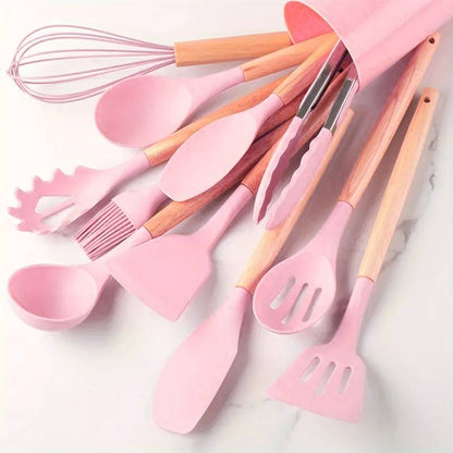 Minimalist Silicone and Wood Utensil Set