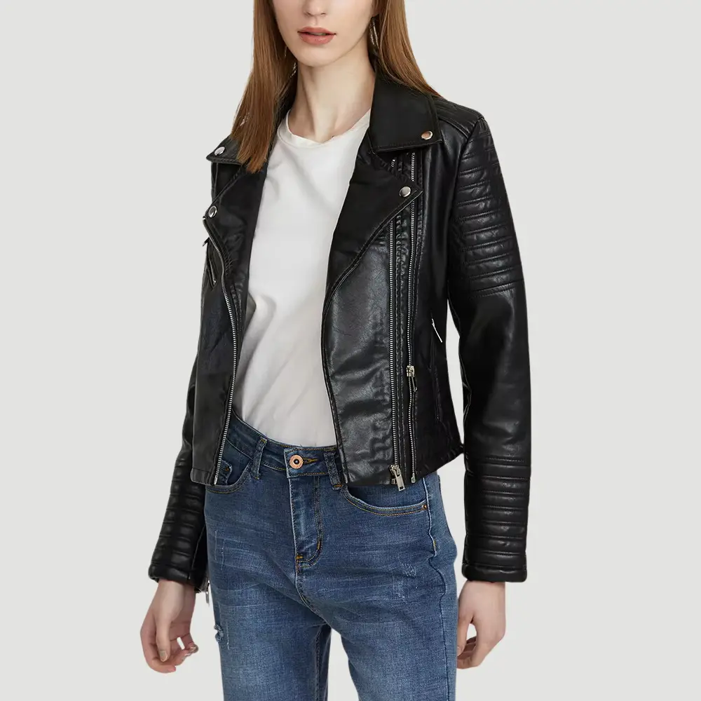 Women's Fake Leather Biker Style Jacket