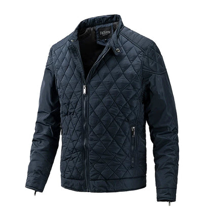 Warm Padded Jacket with Stand Collar and Full Zip