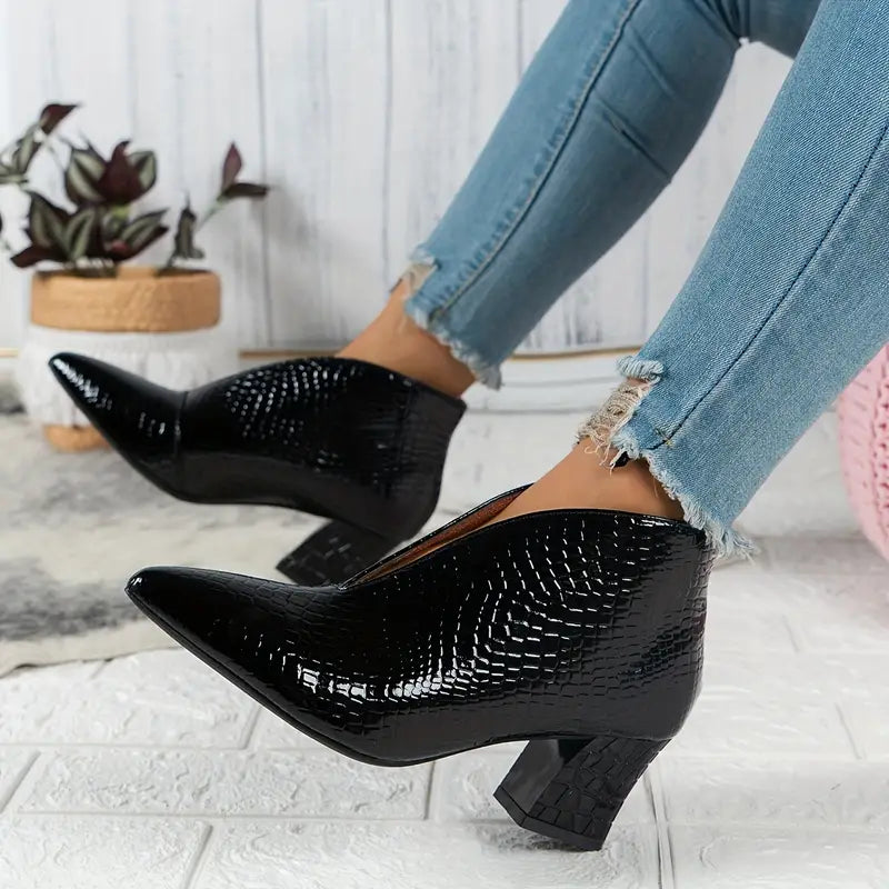 Women's Distressed Ankle Boots with Low Heel - Vossary