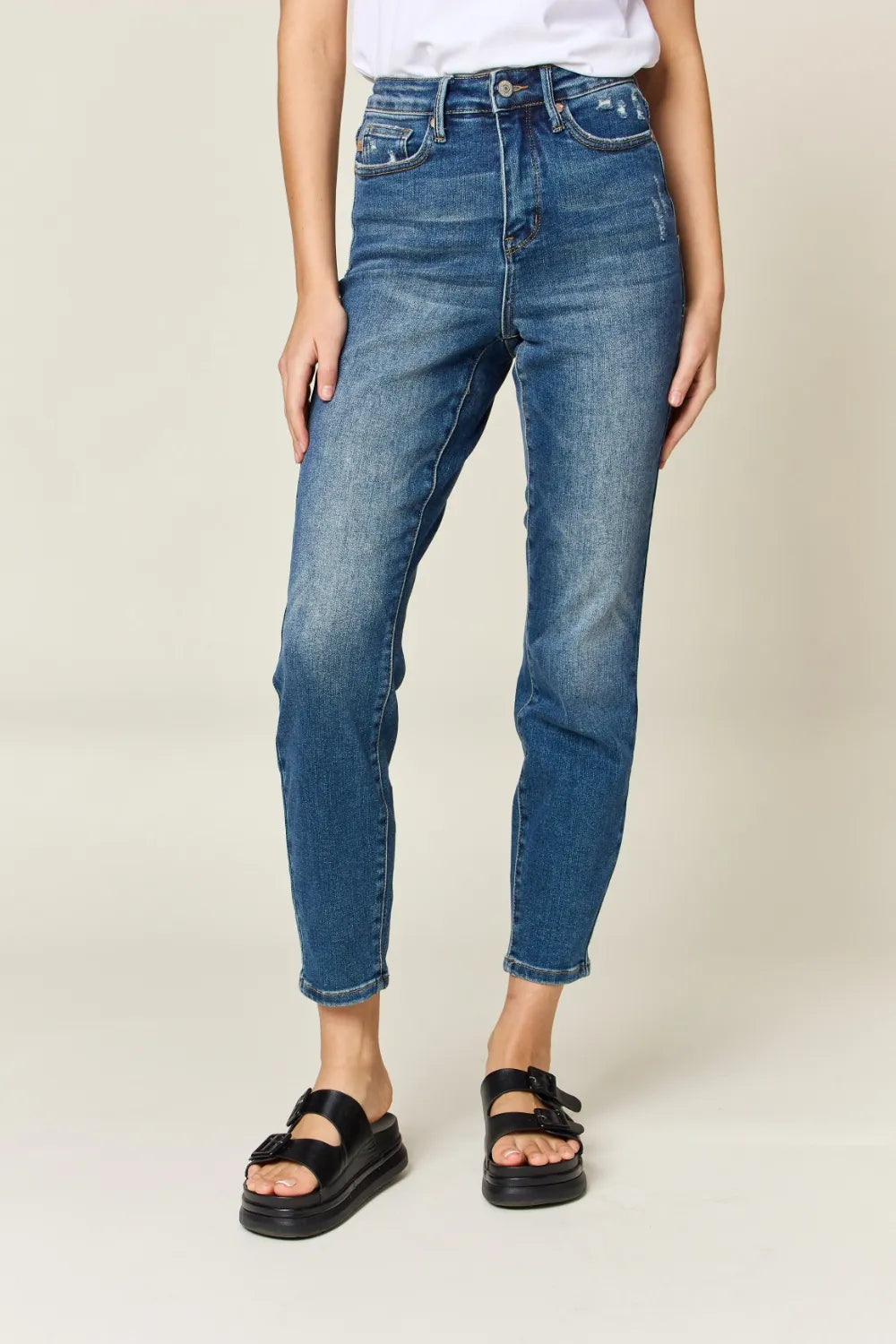Comfortable High Waisted Slimming Dark Jeans