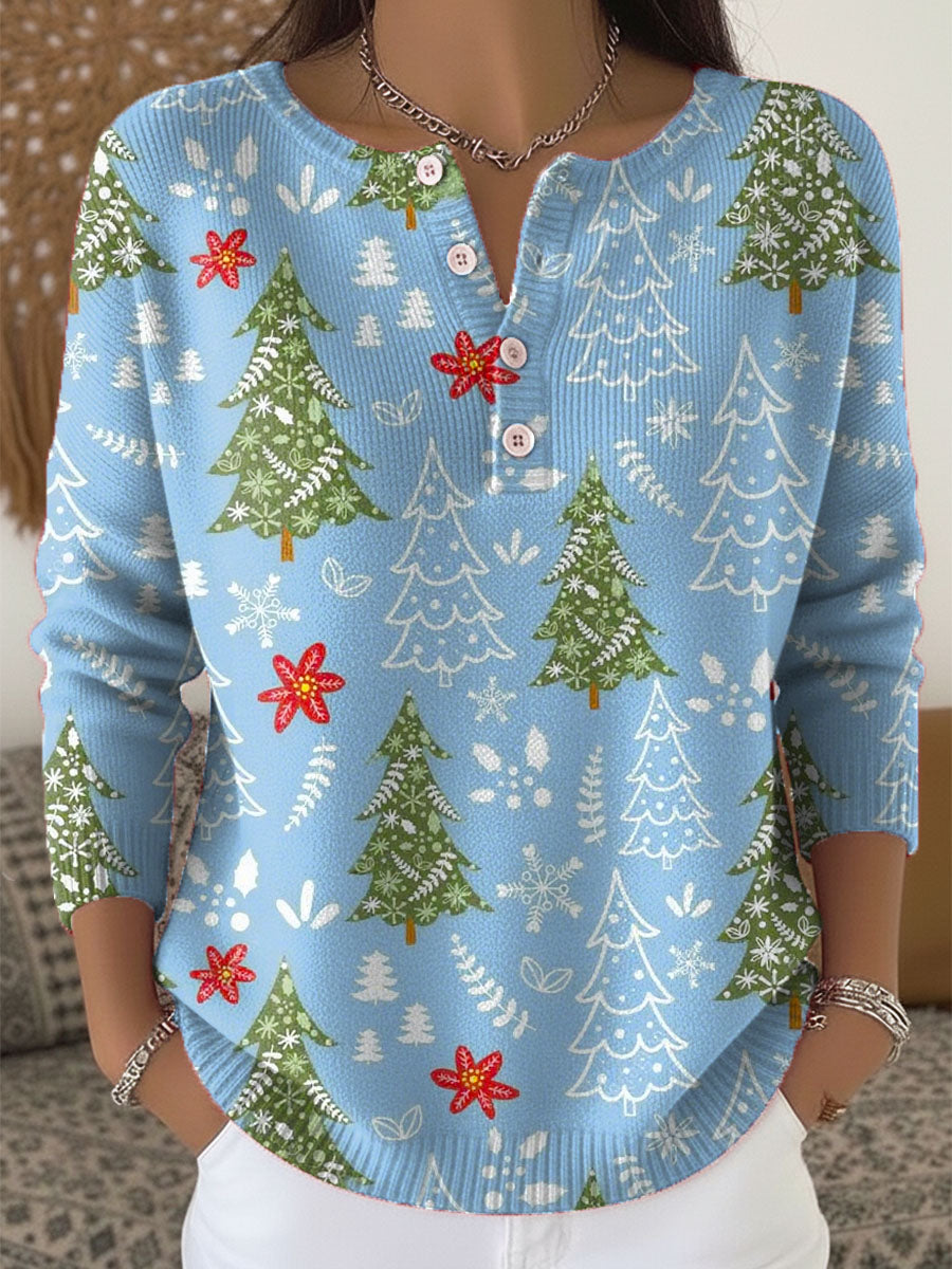 Festive Holiday Sweatshirt with Buttons