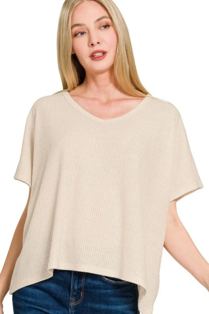 Relaxed Fit Crew Neck Short Sleeve Knit Top - EasyApparels