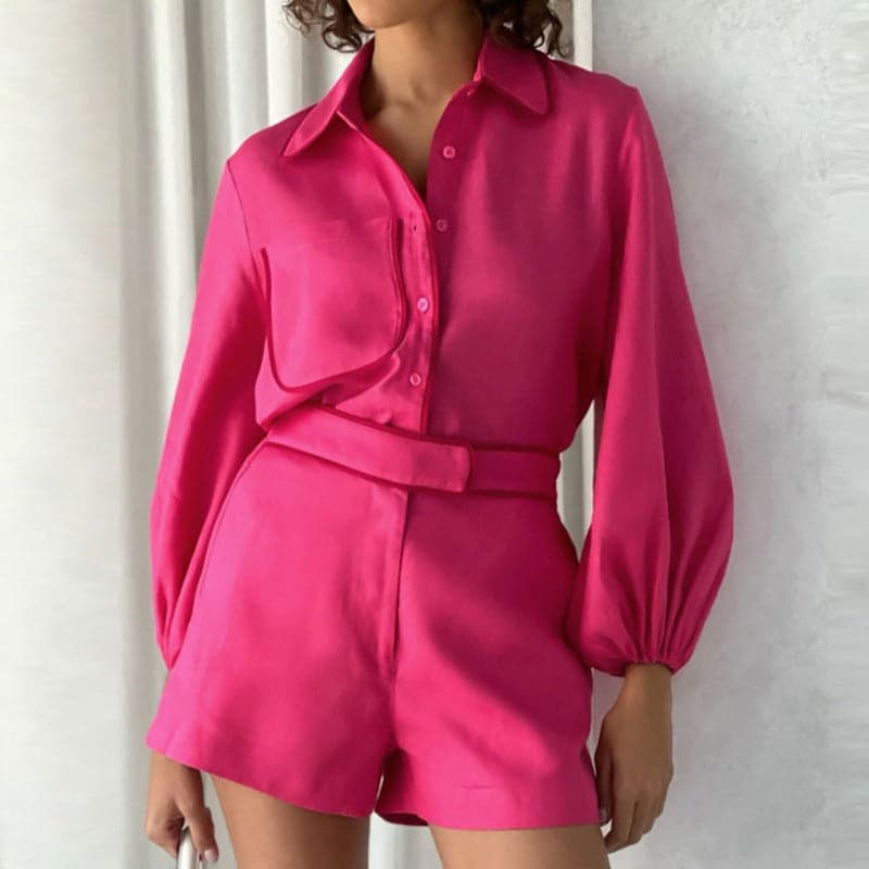Ladies' 2-Piece Outfit - Classic Top and High Waist Shorts