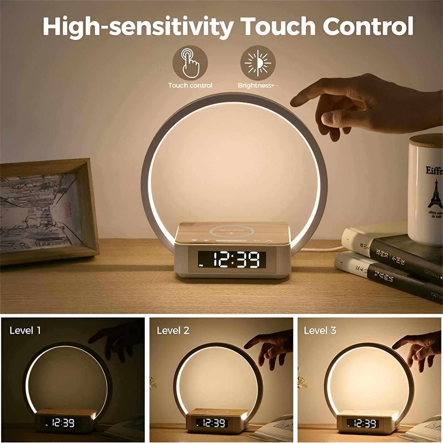 Design Night Light with Charger and Gentle Wake Function - LumoRise-The Livary