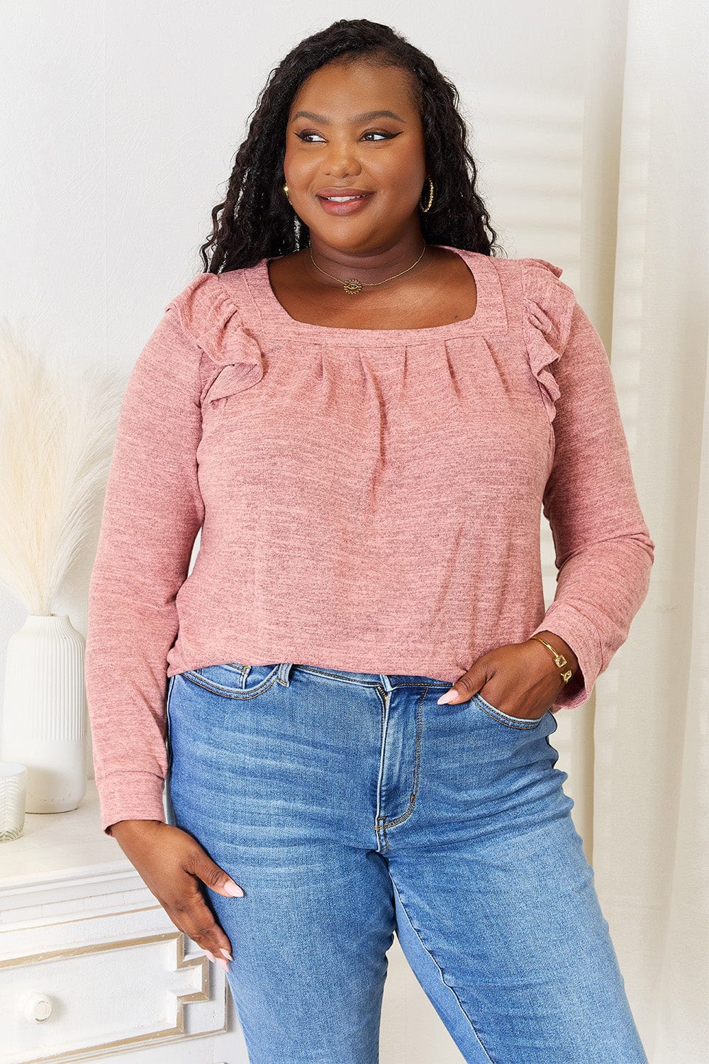 Trendy Ruffled Long Sleeve Women's T-Shirt - EasyApparels