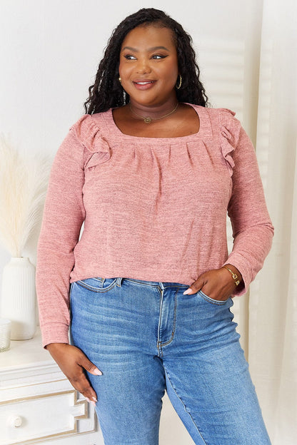 Trendy Ruffled Long Sleeve Women's T-Shirt - EasyApparels