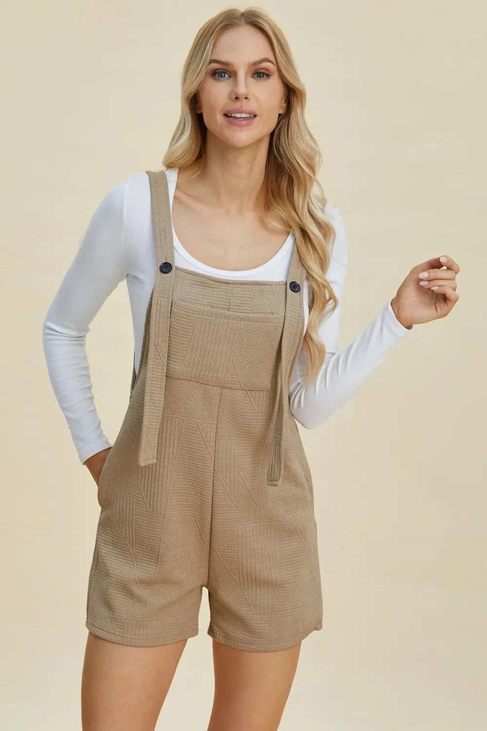 Trendy Plus Size Textured Tank Romper - EasyApparels