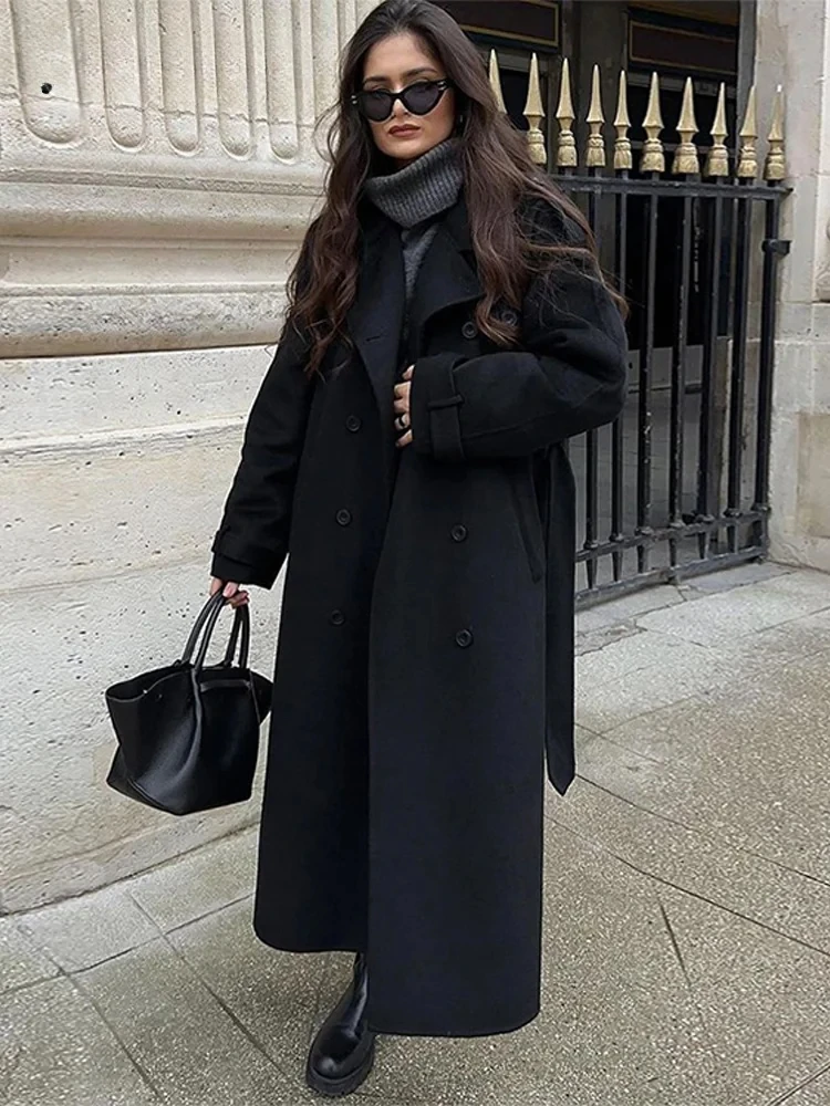 Classic Double Breasted Long Wool Coat - EasyApparels