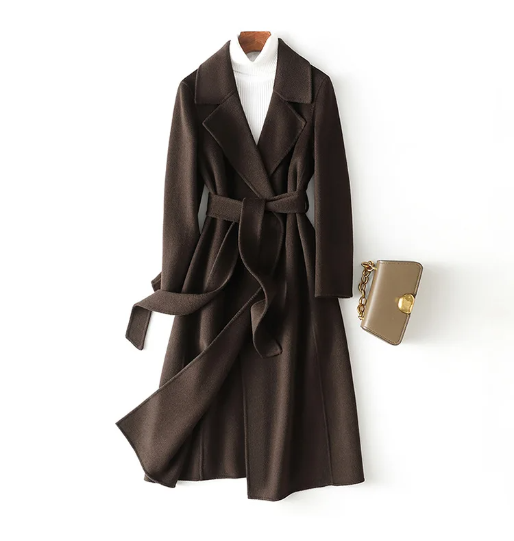 Classic Long Wool Coat with Belted Waist - EasyApparels