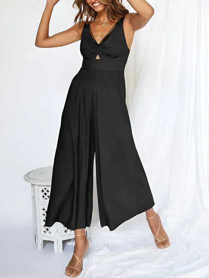 Women's Sleeveless V-Neck High Waisted Wide Leg Jumpsuit