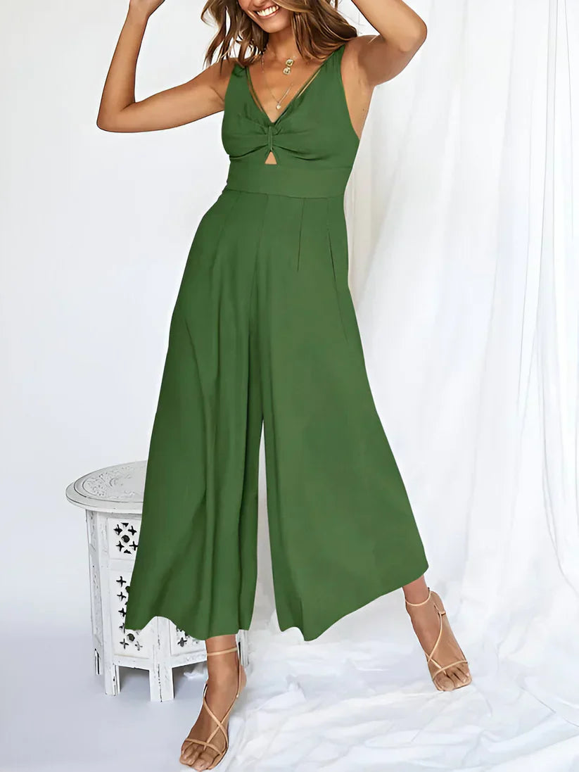 Women's Sleeveless V-Neck High Waisted Wide Leg Jumpsuit