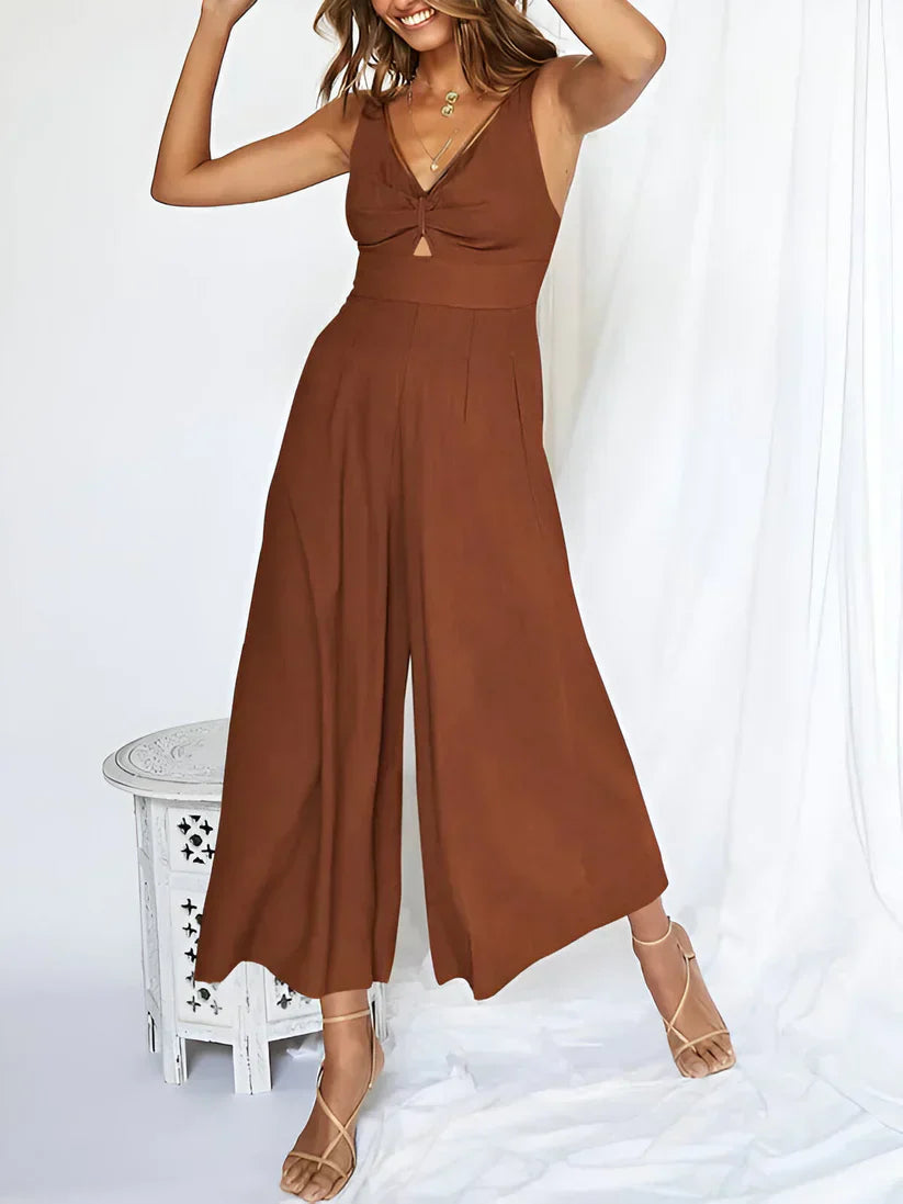 Women's Sleeveless V-Neck High Waisted Wide Leg Jumpsuit