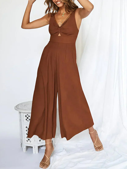 Women's Sleeveless V-Neck High Waisted Wide Leg Jumpsuit