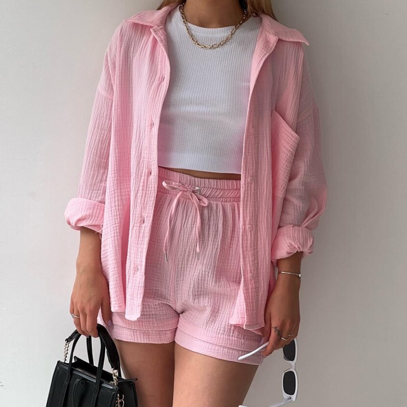 Comfy Cotton Button Front Shirt and Shorts Set