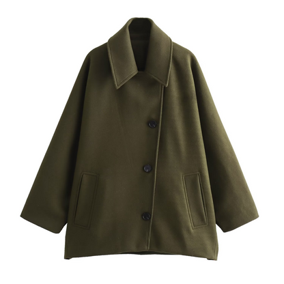 Ladies Long Wool Coat with Button Front