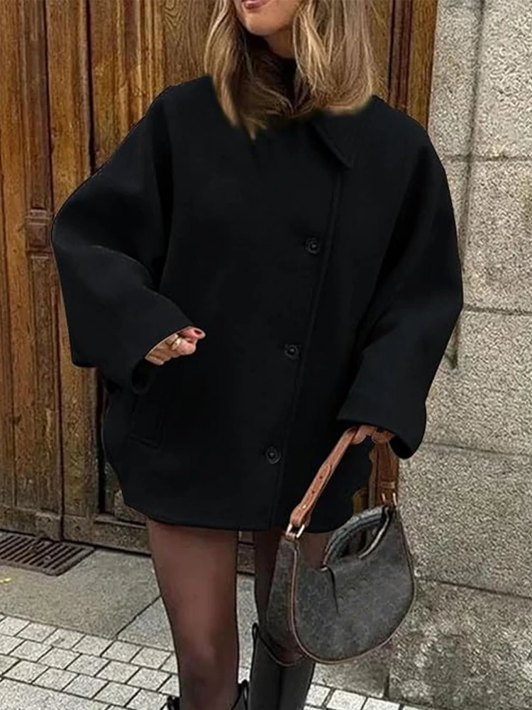 Ladies Long Wool Coat with Button Front - EasyApparels