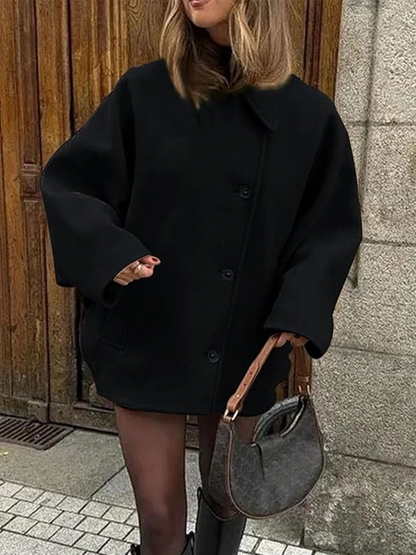 Ladies Long Wool Coat with Button Front - EasyApparels