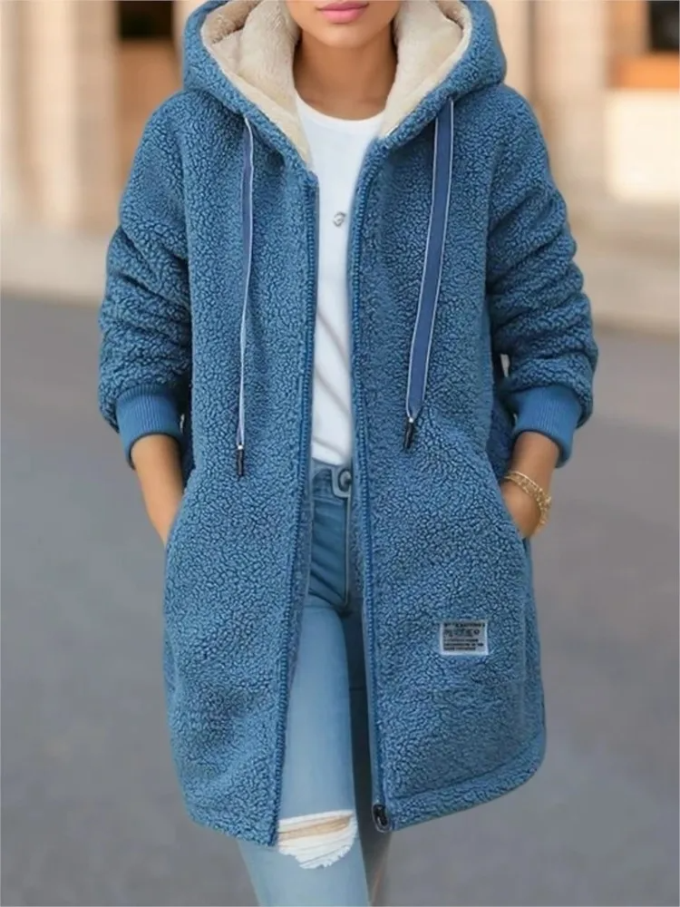 Women's Warm Fleece Hooded Zip Coat - EasyApparels
