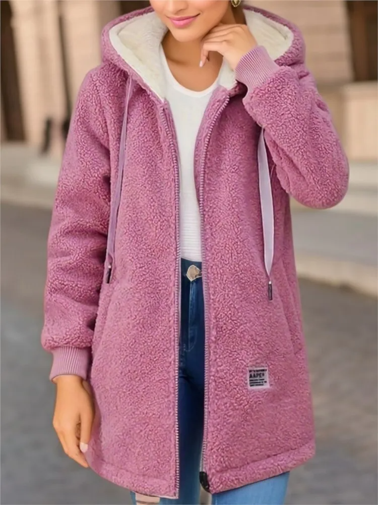 Women's Warm Fleece Hooded Zip Coat