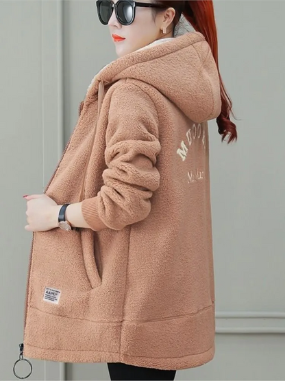 Women's Warm Fleece Hooded Zip Coat