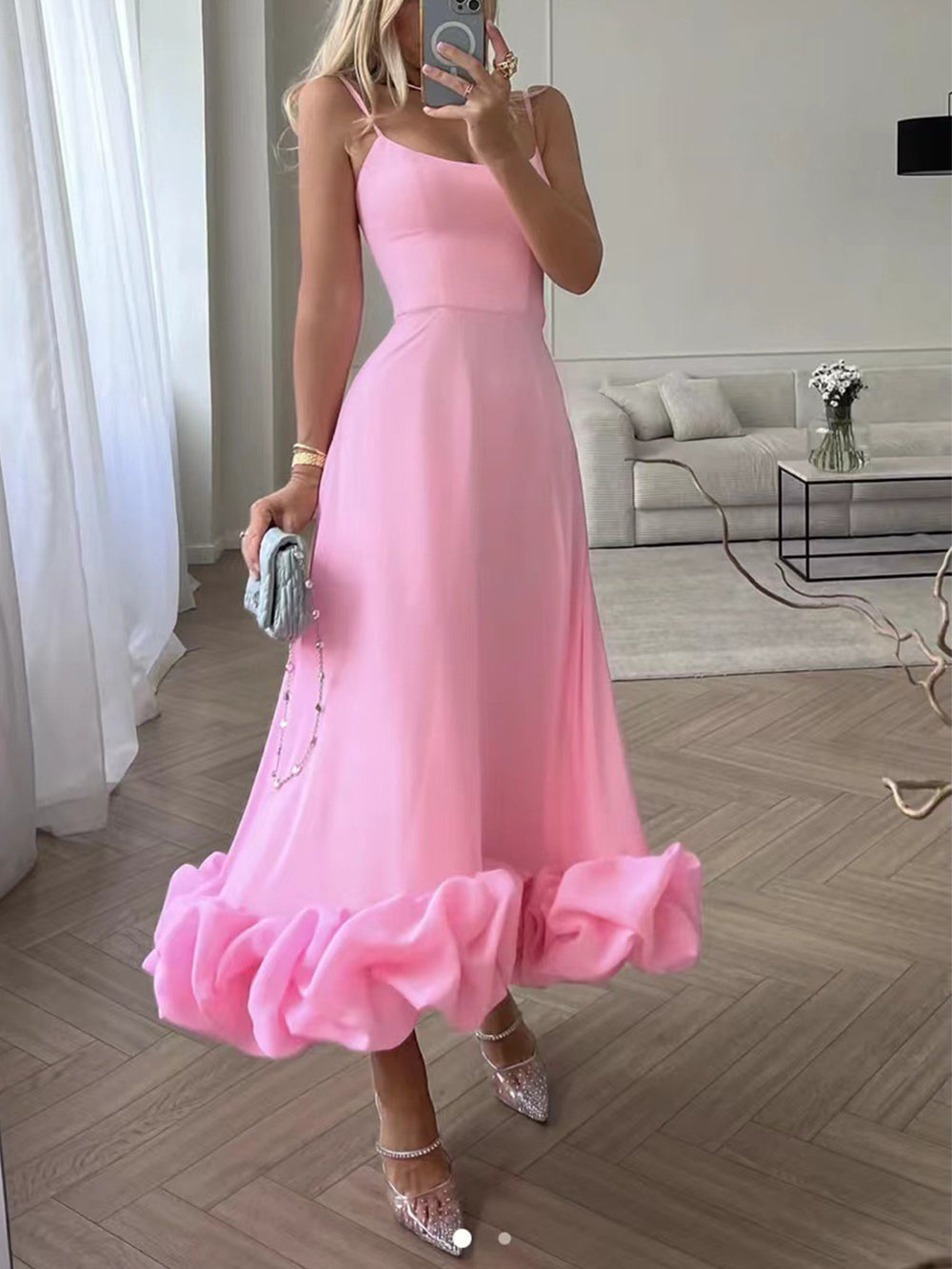 Beautiful Ruffled Formal Midi Dress - Vossary