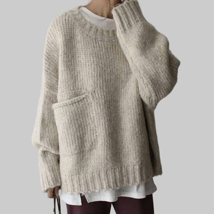 Cozy Cream Crew-Neck Sweater – Casual Daily Wear - Vossary
