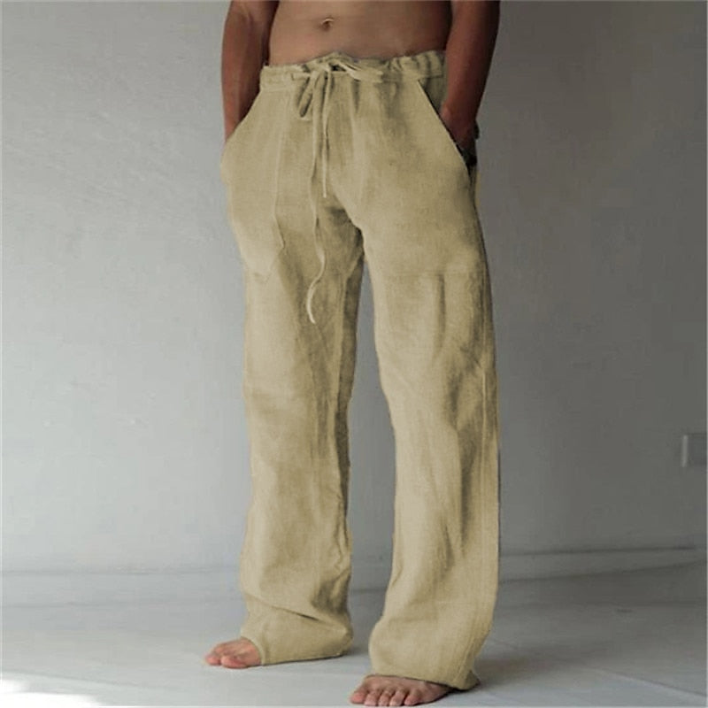 Relaxed Fit Linen Trousers for Men