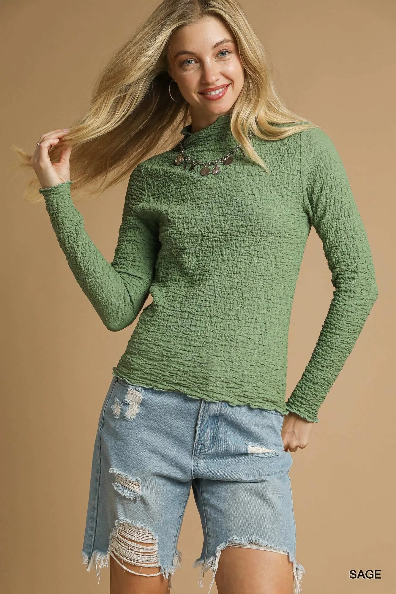 Soft Textured Long Sleeve Knit Top - EasyApparels