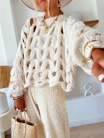 Thick Cable Knit Open Back Sweater