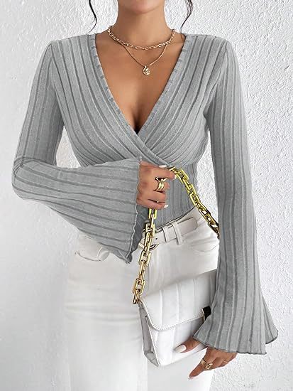 Comfortable Fit Women's Ribbed V Neck Sweater