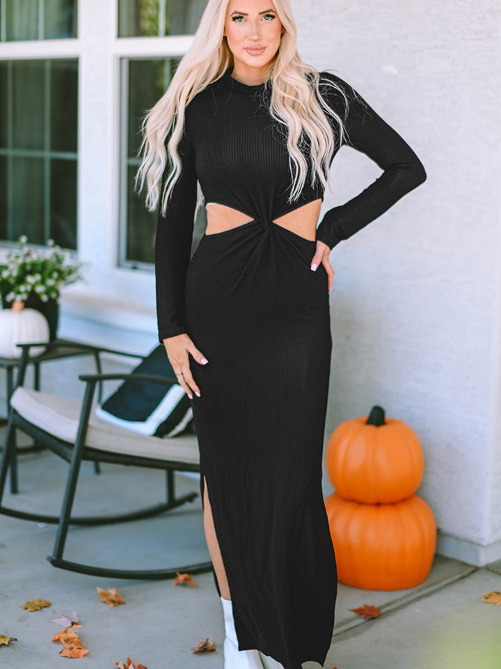 Elegant V Neck Floor Length Split Maxi Dress - EasyApparels