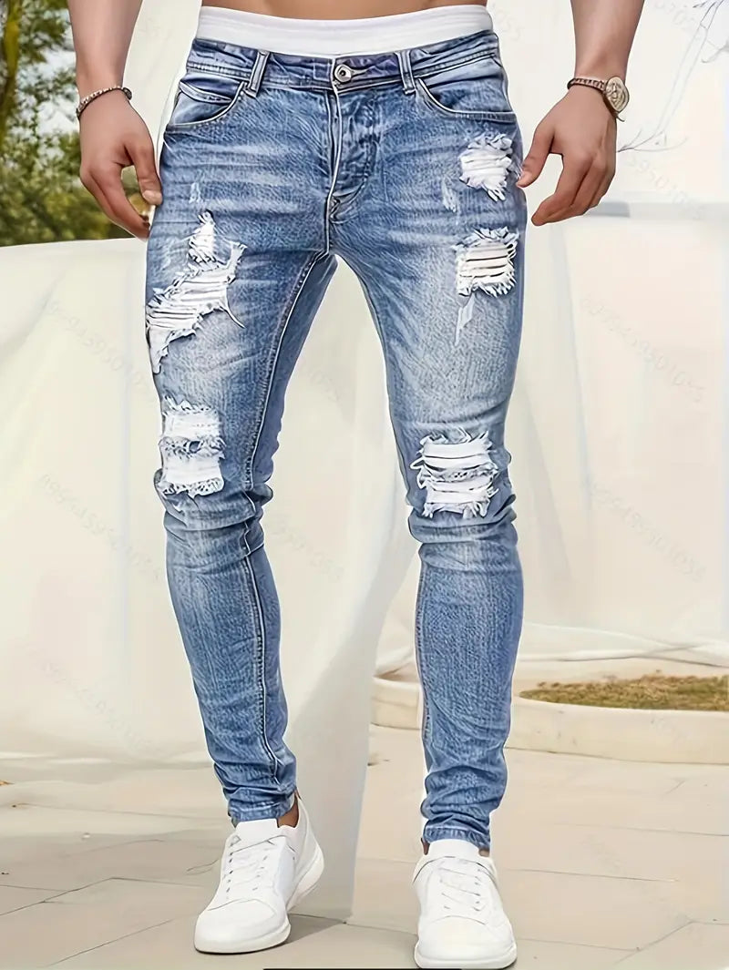Trendy Ripped Slim Fit Jeans - EasyApparels
