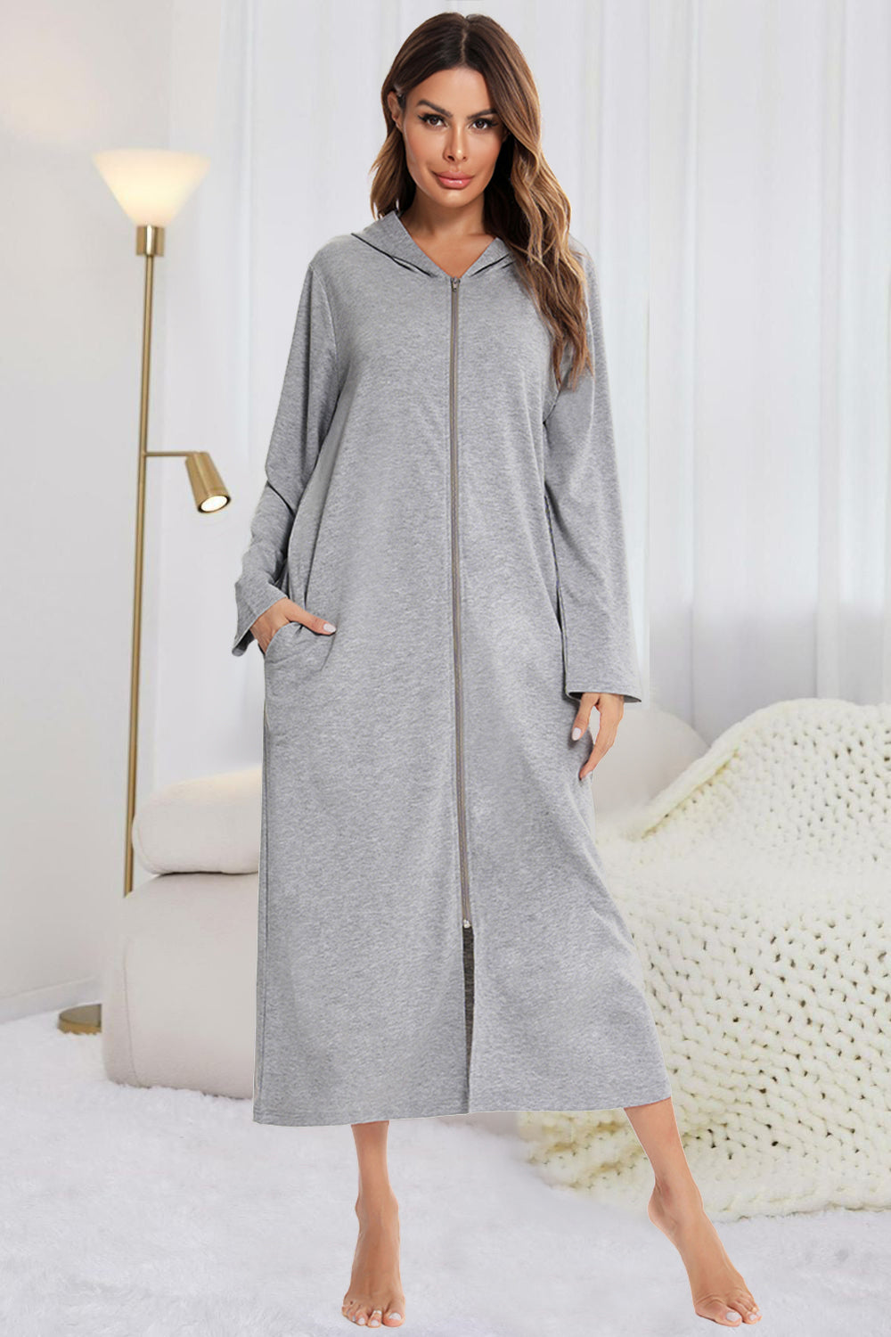 Comfortable Hoodie Nightgown with Pockets - EasyApparels