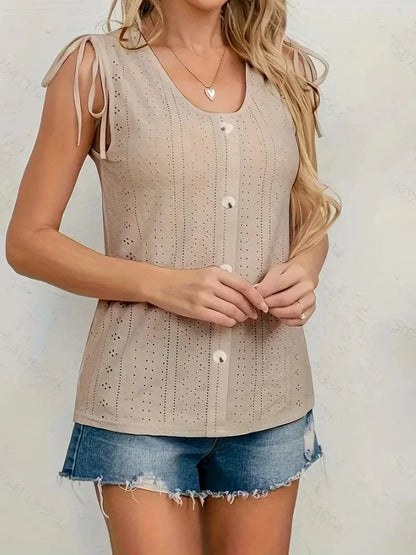 Ladies Summer Blouse with Buttons and Crochet Details
