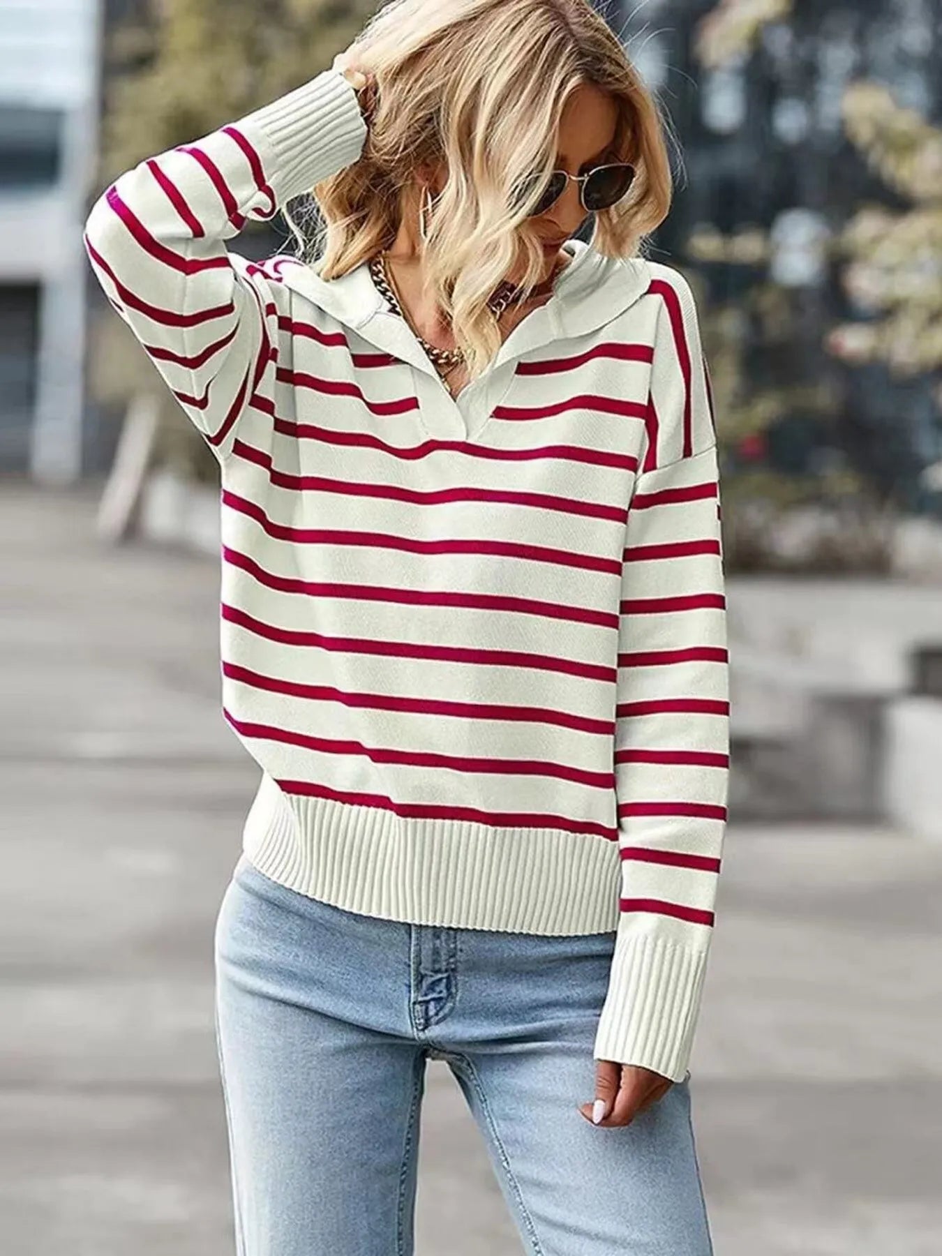 Classic Fit Crew Neck Striped Sweater