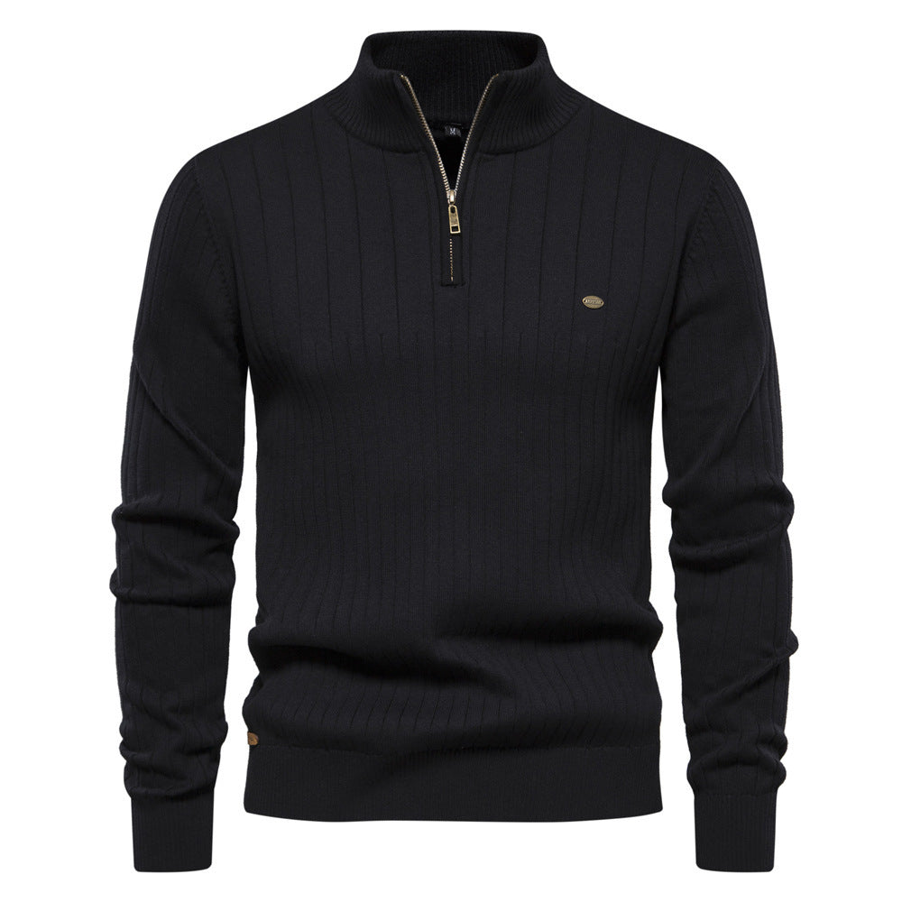 Comfortable Mens Mid Zip Jumper - Soft Cotton, Winter