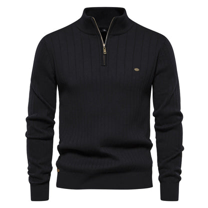 Comfortable Mens Mid Zip Jumper - Soft Cotton, Winter