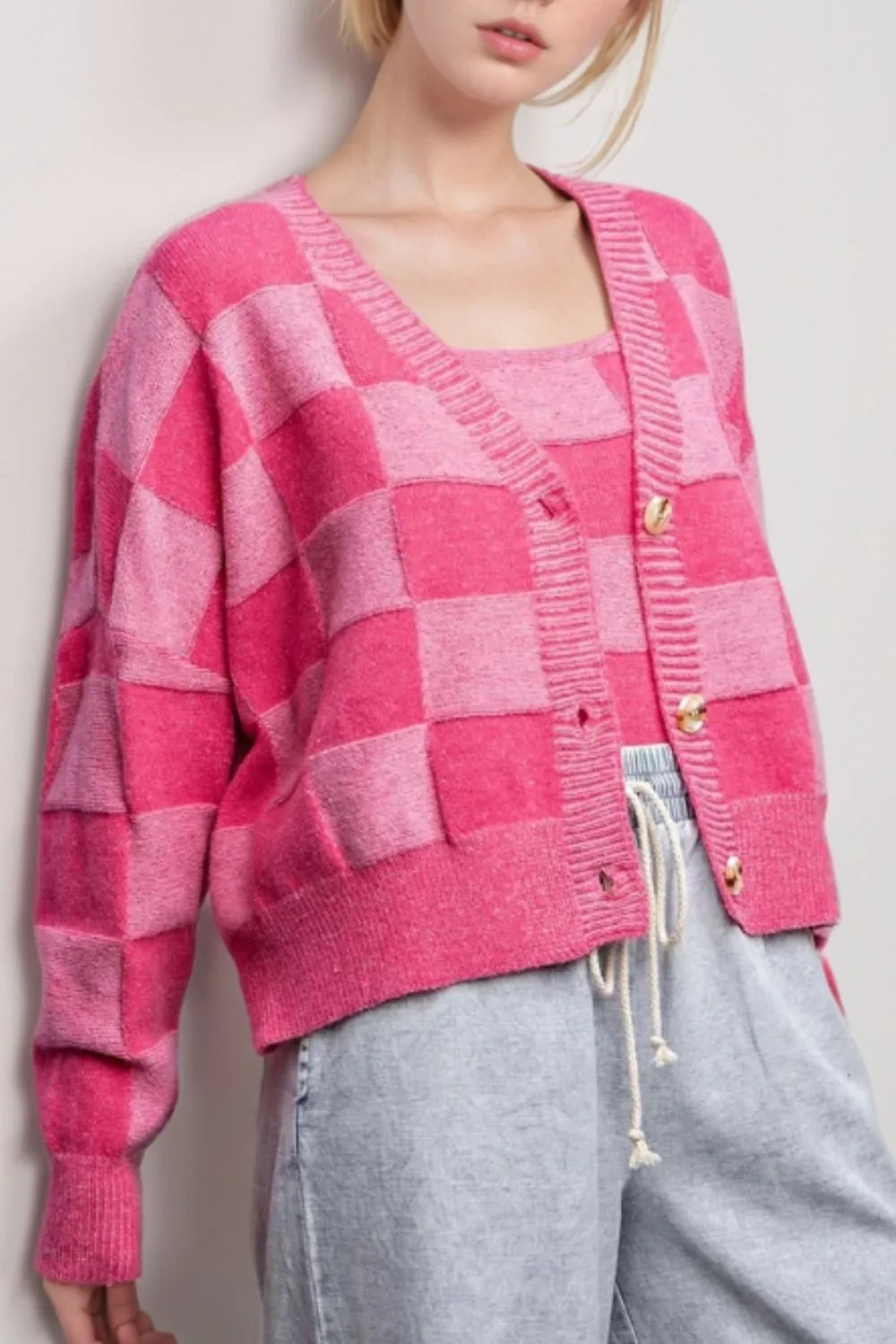 Plaid Open Neck Winter Sweater Cardigan - EasyApparels