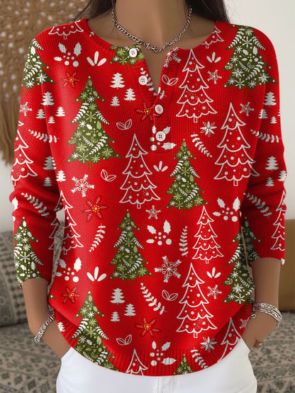 Festive Holiday Sweatshirt with Buttons