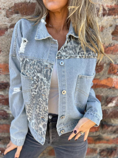 Plus Size Leopard Denim Jacket for Women