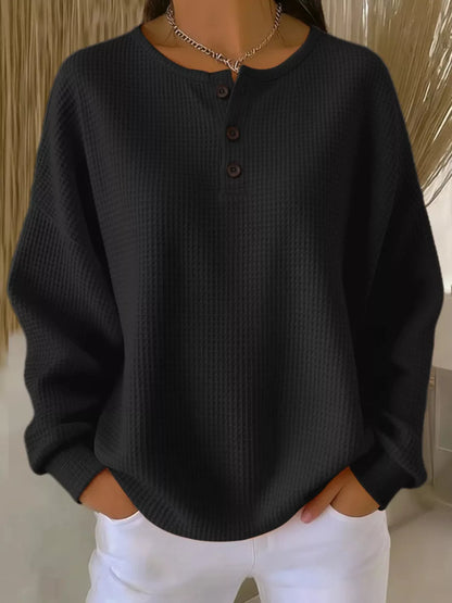 Comfortable Waffle Knit Plus Size Button Front Top