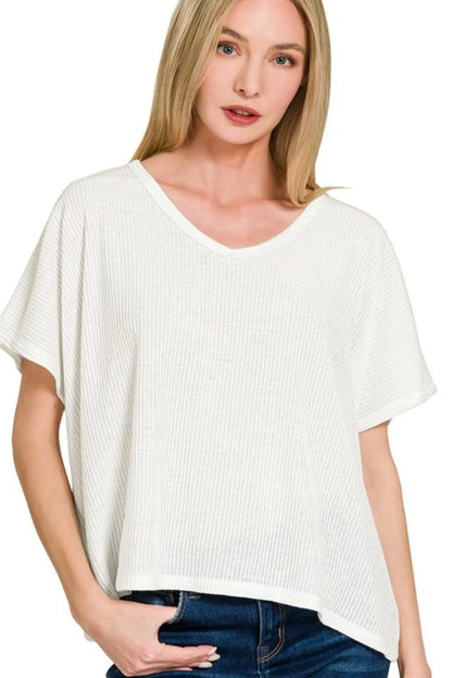 Relaxed Fit Crew Neck Short Sleeve Knit Top - EasyApparels