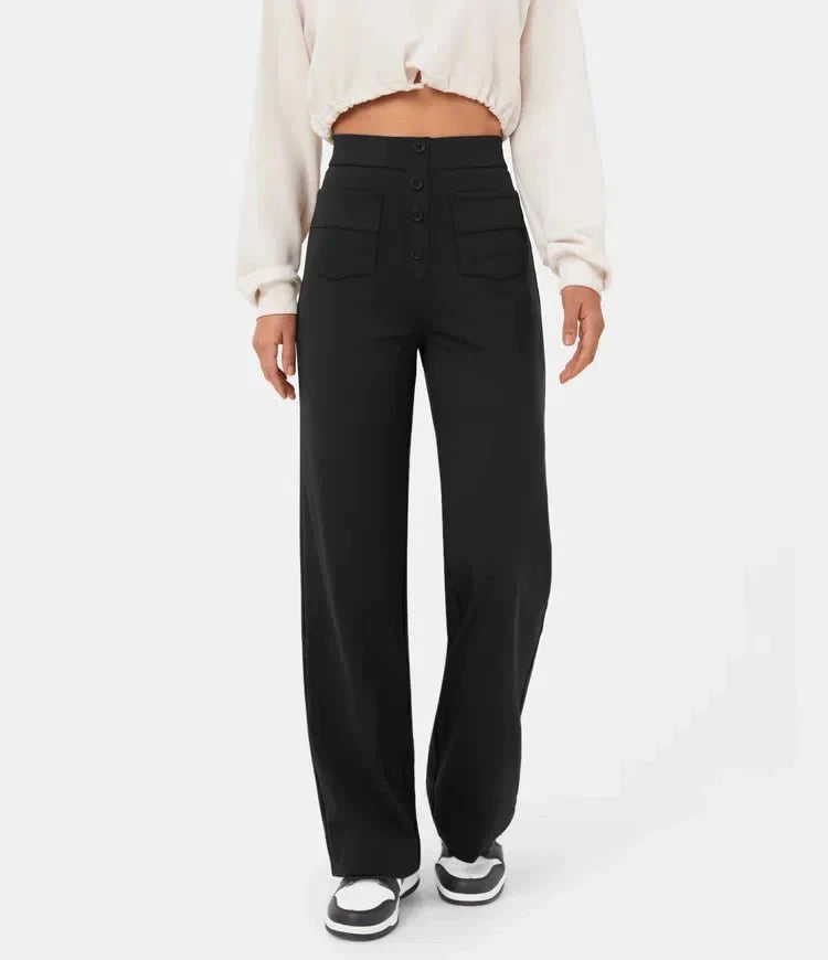 Elastic High Waist Women's Trousers - Isabeau-Green-S-The Livary