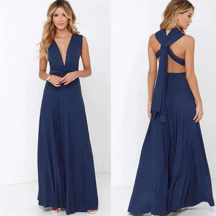 Elastic Wrap Dress - Isla-Marine blue-S-Nora Luxe