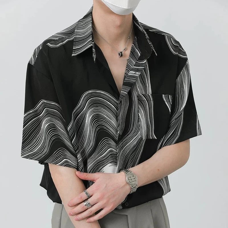 Black White Wave Tee - Vossary