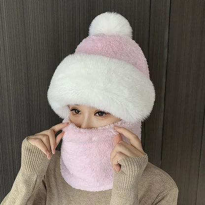 Soft Fuzzy Women's Hat and Scarf Set - Fake Fur Winter